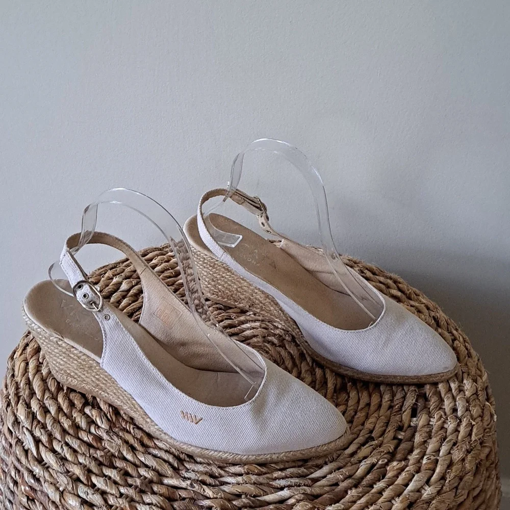VISCATA Womens Barcelona Palomera Cream Canvas Slingback Wedge Espadrilles S-9.5
